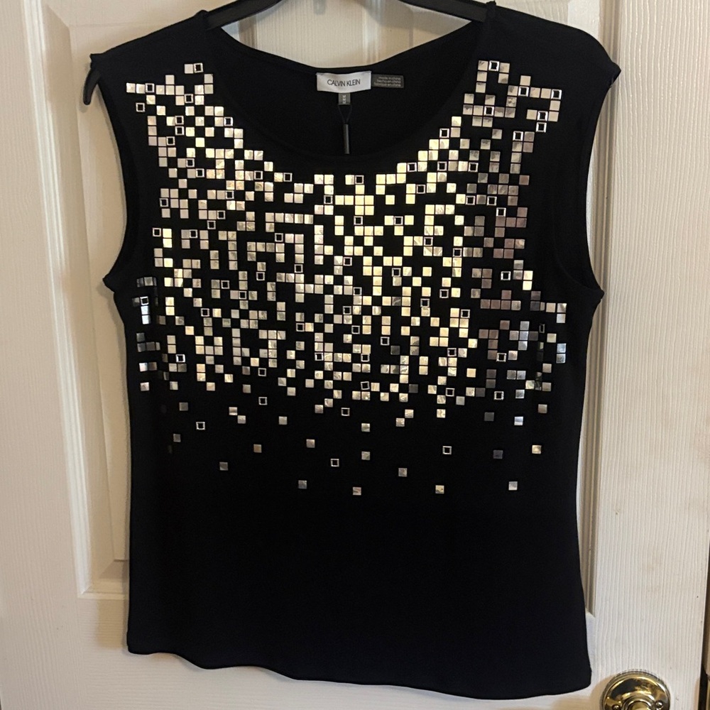 Calvin Klein Black and Silver Embellished Blouse